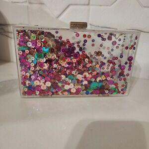 ALDO Clear Acrylic Clutch Bag Confetti Glitter Sequins Evening Bag